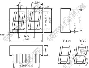 BJ5261BH индикатор светодиодный; 0.56"; 2-разр.; 7-сегм.; красный; общий анод