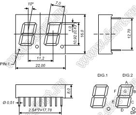 BJ4233BW индикатор светодиодный; 0.43"; 2-разр.; 7-сегм.; белый; общий анод