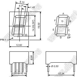 BJ5164APG индикатор светодиодный; 0.56"; 1-разр.; 7-сегм.; зеленый; общий катод