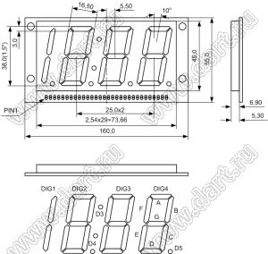 BJ41501GPG индикатор светодиодный; 1.5"; 3,5-разр.; 7-сегм.; зеленый; общий анод