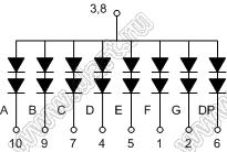 BJ12101FY индикатор светодиодный; 1.2"; 1-разр.; 7-сегм.; желтый; общий анод