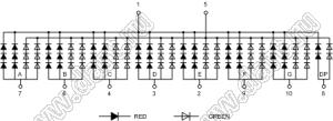 BJ30102CHG индикатор светодиодный; 4"; 1-разр.; 7-сегм.; красный/желто-зеленый; общий катод