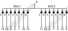 BJ3261EG индикатор светодиодный; 0.36"; 2-разр.; 7-сегм.; желто-зеленый; общий катод