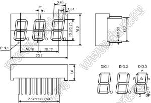 BJ4301DB индикатор светодиодный; 0.4"; 3-разр.; 7-сегм.; синий; общий анод