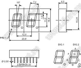 BJ4231APG индикатор светодиодный; 0.43"; 2-разр.; 7-сегм.; зеленый; общий катод