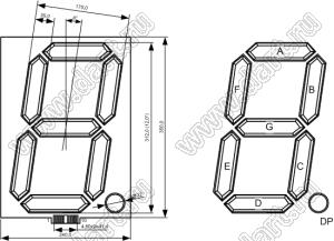 BJ120101AE индикатор светодиодный; 2"; 1-разр.; 16-сегм.; оранжевый; общий катод