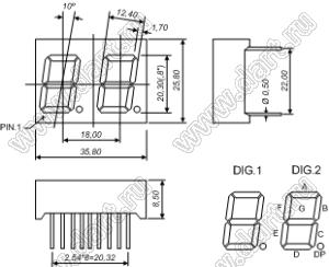 BJ8202BG индикатор светодиодный; 0.8"; 2-разр.; 7-сегм.; желто-зеленый; общий анод