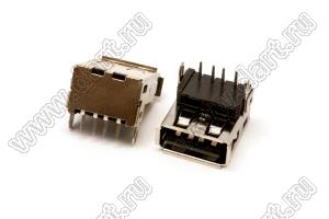 US10-105 розетка USB2.0 на плату для выводного монтажа угловая горизонтальная тип A