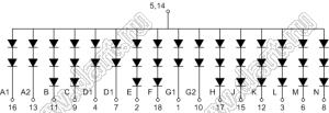 BJ20102BY индикатор светодиодный; 2.3"; 1-разр.; 16-сегм.; желтый; общий анод