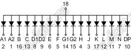 BJ5105DE индикатор светодиодный; 0.5"; 1-разр.; 16-сегм.; оранжевый; общий анод