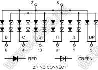 BJ18103DEG индикатор светодиодный сегментный; 1,8"; 1-разр.; 7-сегм.; оранжевый/зеленый; общий анод