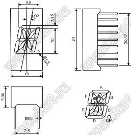 BJ3193AW индикатор светодиодный; 0.39"; 1-разр.; 14-сегм.; белый; общий катод