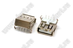 US01-619 розетка USB2.0 на плату для выводного монтажа угловая горизонтальная тип A