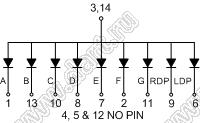 BJ4131BE индикатор светодиодный; 0.43"; 1-разр.; 7-сегм.; оранжевый; общий анод
