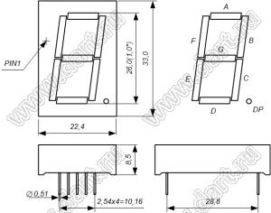 BJ10101CE индикатор светодиодный; 1"; 1-разр.; 7-сегм.; оранжевый; общий катод