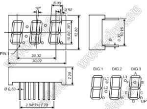 BJ3392BG индикатор светодиодный; 0.39"; 3-разр.; 7-сегм.; желто-зеленый; общий анод