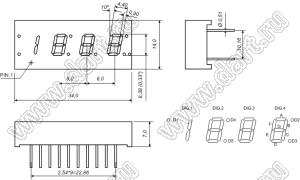 BJ3431BH индикатор светодиодный; 0.31"; 3,5-разр.; 7-сегм.; красный; общий анод