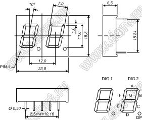 BJ4231CY индикатор светодиодный; 0.43"; 2-разр.; 7-сегм.; желтый; общий катод