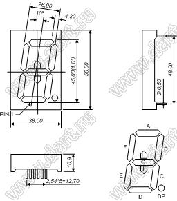 BJ18103AG индикатор светодиодный; 1.8"; 1-разр.; 9-сегм.; желто-зеленый; общий катод