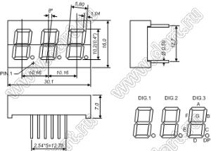 BJ4301HPG индикатор светодиодный; 0.4"; 3-разр.; 7-сегм.; зеленый; общий анод