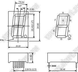 BJ10106GHG индикатор светодиодный; 1"; 1-разр.; 7-сегм.; красный/желто-зеленый; общий катод