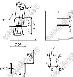 BJ3104AH индикатор светодиодный; 0.31"; 1-разр.; 7-сегм.; красный; общий катод