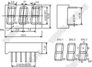 BJ3361EY индикатор светодиодный; 0.36"; 3-разр.; 7-сегм.; желтый; общий катод