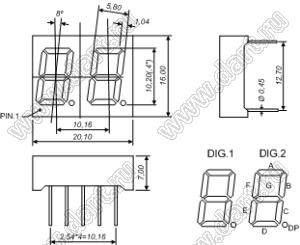 BJ4201IH индикатор светодиодный; 0.4"; 2-разр.; 7-сегм.; красный; общий катод