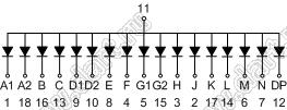 BJ8103BG индикатор светодиодный; 0.8"; 1-разр.; 16-сегм.; желто-зеленый; общий анод