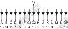 BJ3194BG индикатор светодиодный; 0.39"; 1-разр.; 14-сегм.; желто-зеленый; общий анод