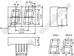 BJ5261DH индикатор светодиодный; 0.56"; 2-разр.; 7-сегм.; красный; общий анод