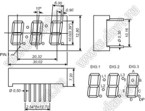 BJ3392CY индикатор светодиодный; 0.39"; 3-разр.; 7-сегм.; желтый; общий катод