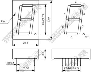 BJ10101AH индикатор светодиодный; 1"; 1-разр.; 7-сегм.; красный; общий катод