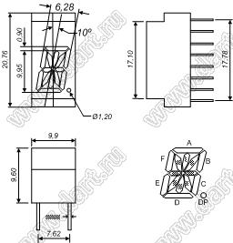 BJ3194BE индикатор светодиодный; 0.39"; 1-разр.; 14-сегм.; оранжевый; общий анод