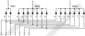 BJ4352CG индикатор светодиодный; 0.45"; 2,5-разр.; 7-сегм.; желто-зеленый; общий катод