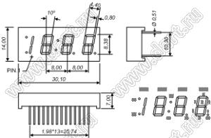 BJ3432FG индикатор светодиодный; 0.33"; 3,5-разр.; 7-сегм.; желто-зеленый; общий анод