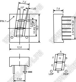 BJ4131BE индикатор светодиодный; 0.43"; 1-разр.; 7-сегм.; оранжевый; общий анод