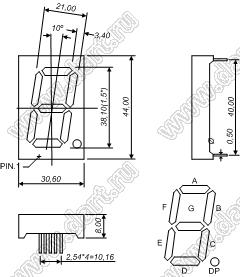 BJ15101APG индикатор светодиодный; 1.5"; 1-разр.; 7-сегм.; зеленый; общий катод