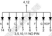 BJ4102DY индикатор светодиодный; 0.4"; 1-разр.; 7-сегм.; желтый; общий анод