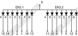 BJ3261FY индикатор светодиодный; 0.36"; 2-разр.; 7-сегм.; желтый; общий анод