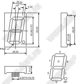 BJ18101AE индикатор светодиодный; 1.8"; 1-разр.; 7-сегм.; оранжевый; общий катод