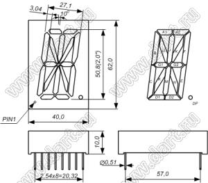 BJ20102BG индикатор светодиодный; 2.3"; 1-разр.; 16-сегм.; желто-зеленый; общий анод