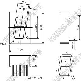 BJ8104BY индикатор светодиодный; 0.8"; 1-разр.; 7-сегм.; желтый; общий анод