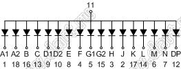 BJ5105BY индикатор светодиодный; 0.5"; 1-разр.; 16-сегм.; желтый; общий анод