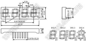 BJ2481DPG индикатор светодиодный; 0.28"; 4-разр.; 7-сегм.; зеленый; общий анод