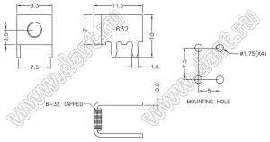 PCB-70 терминал винтовой для пайки в печатную плату; 6-32 UNC; латунь луженая; 0,8мм