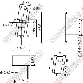 BJ3102BE индикатор светодиодный; 0.3"; 1-разр.; 7-сегм.; оранжевый; общий анод