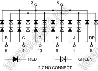 BJ18103CEG индикатор светодиодный сегментный; 1,8"; 1-разр.; 7-сегм.; оранжевый/зеленый; общий катод