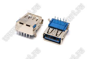 US01-512 розетка USB3.0 на плату для выводного монтажа угловая горизонтальная тип A