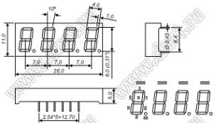 BJ3412BE индикатор светодиодный; 0.31"; 4-разр.; 7-сегм.; оранжевый; общий анод